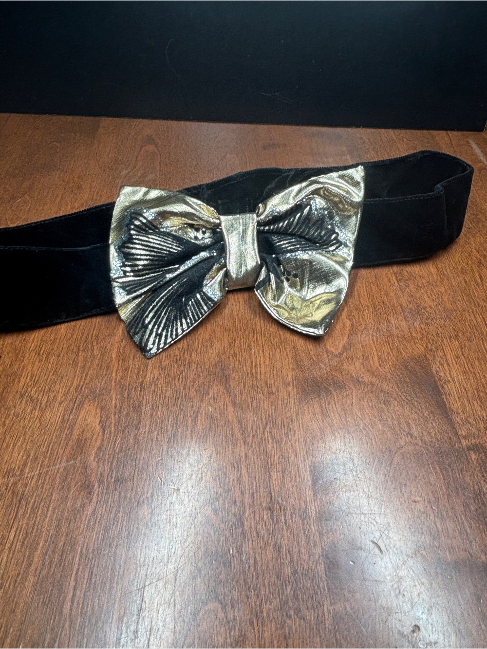 Black Velvet Waist Belt with Gold Bow Accent